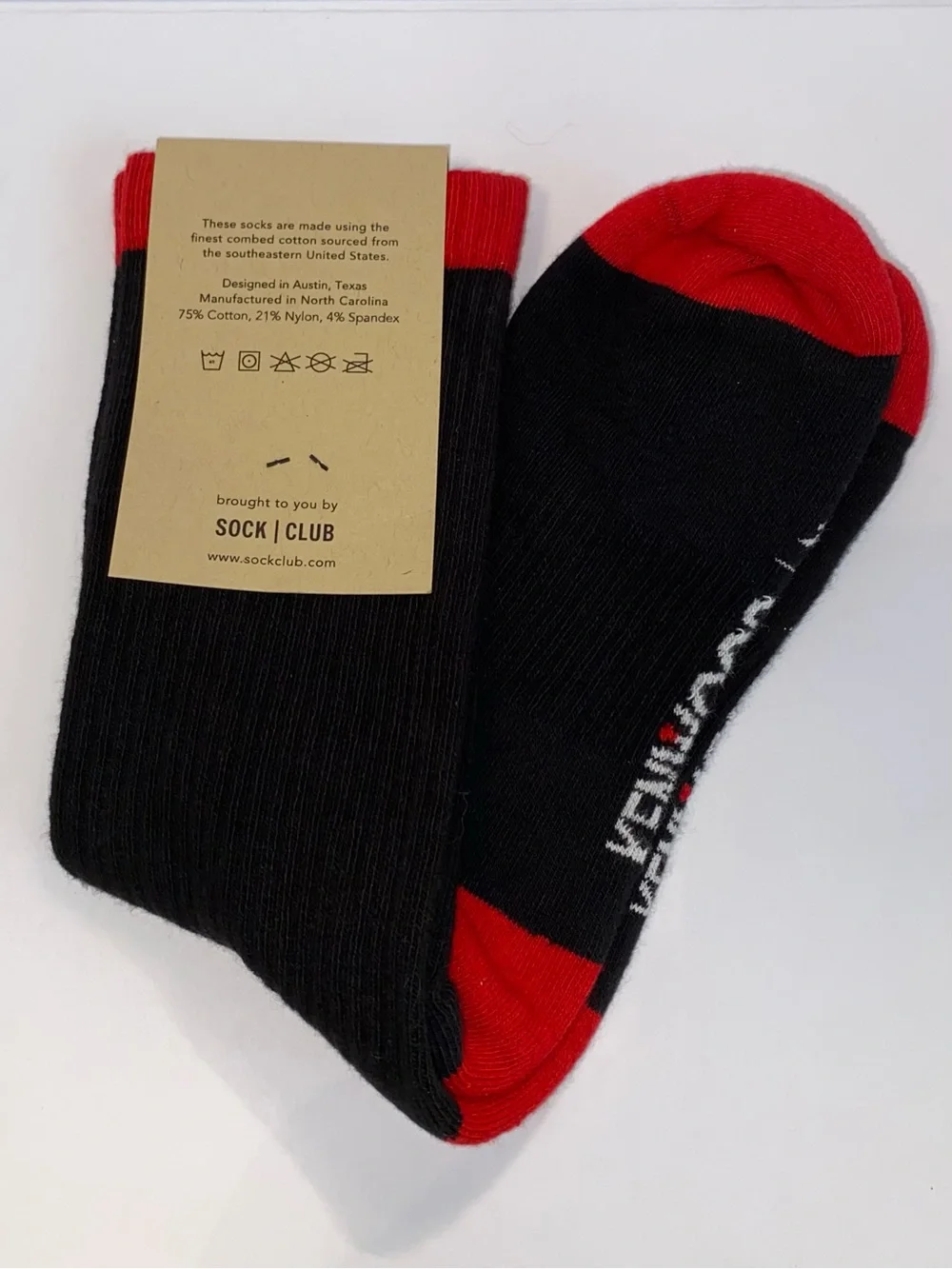 Sock Club Men's Black Crew Socks with Red Toe & Cuff